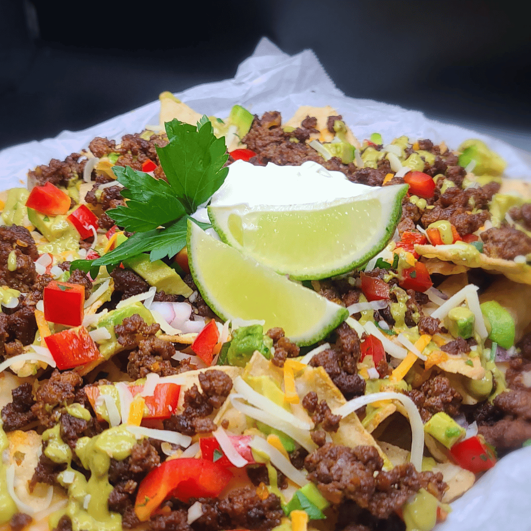 Loaded Ground Buffalo Meat Nachos