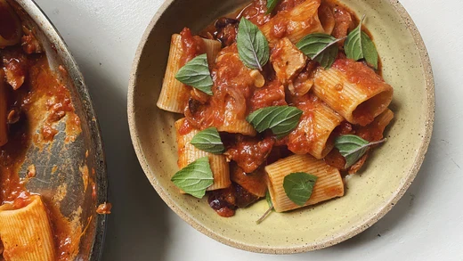 Harissa Spiced Tomato, Olive and Fishwife Tuna Pasta