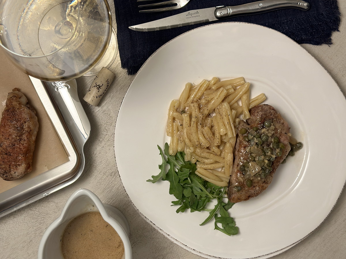 Seared Pork Chops with Mustard Caper Sauce