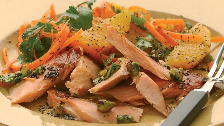 Image of Roast Smoked Salmon, Carrot, Orange and Poppy Seed