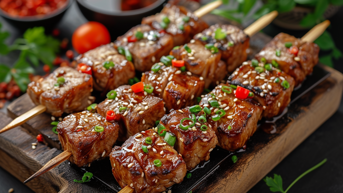 Image of Yakitori-Spieße mit Teriyaki-Sauce: Ein Fest der Aromen unter dem Sternenhimmel Japans