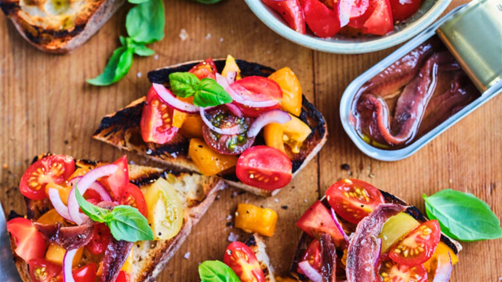 Image of Maldon Magic: Tomato, Red Onion & Anchovy Bruschetta