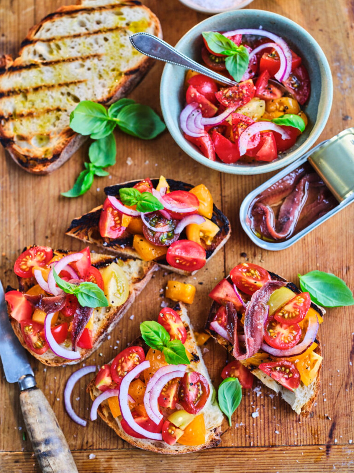 Maldon Magic: Tomato, Red Onion & Anchovy Bruschetta