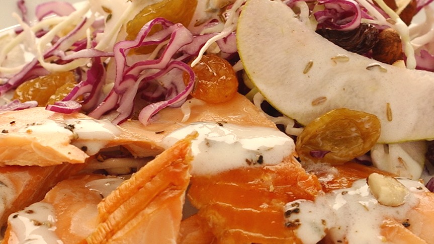 Image of Roast Smoked Salmon with Winter Colseslaw