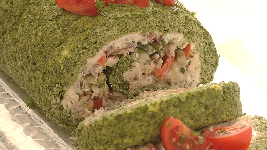 Image of Watercress, Rocket and Mackerel Roulade