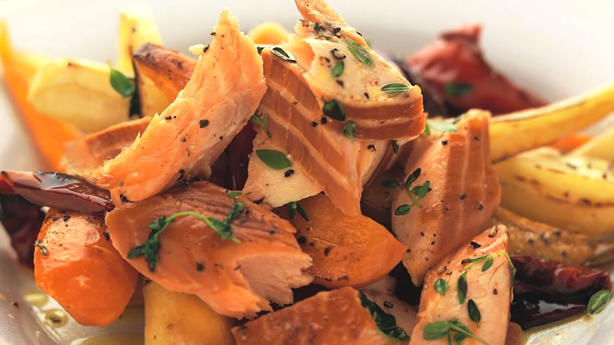 Image of Roast Smoked Salmon and roasted winter vegetables