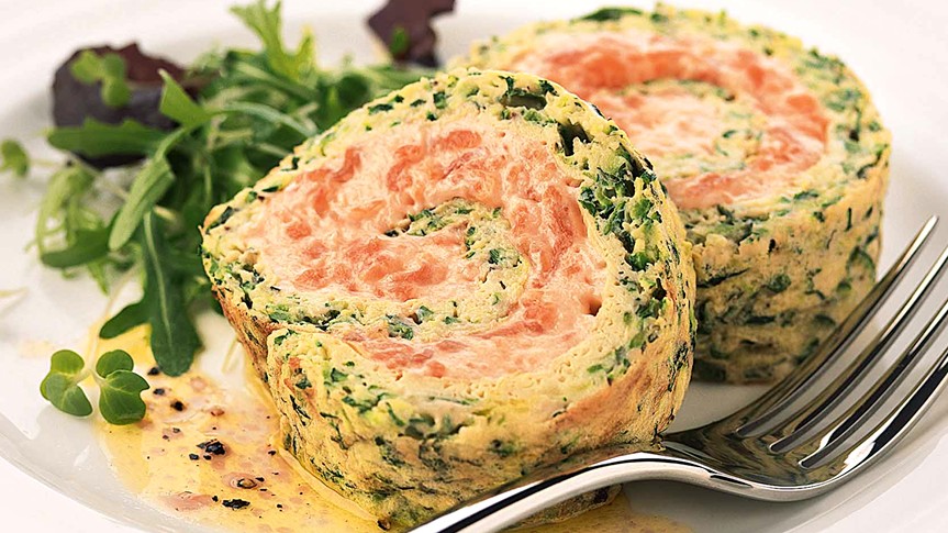 Image of Courgette Herb and Smoked Salmon Roulade