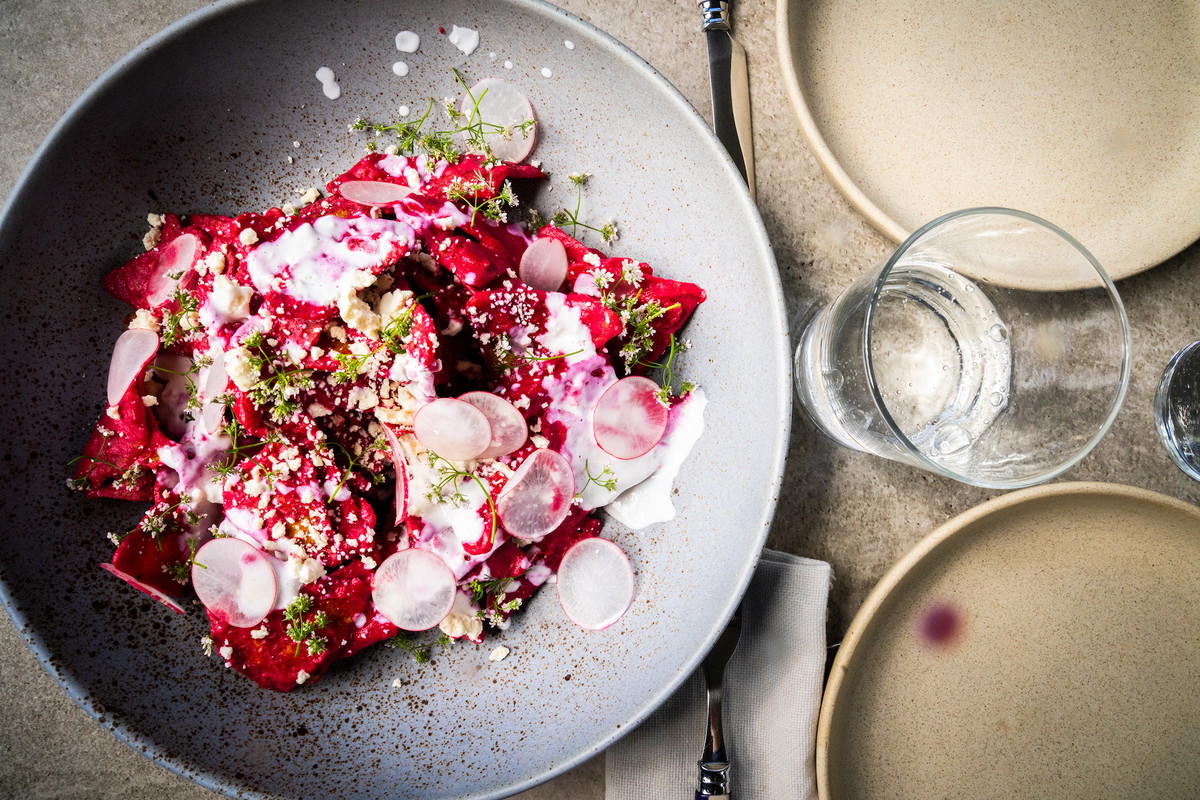 Pink Chilaquiles With Beet Habanero Salsa