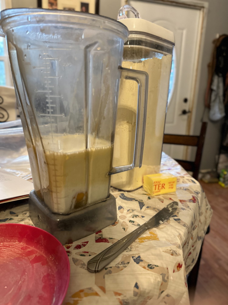 Image of Use a fork to fluff your flour before you measure and scoop. Einkorn has a habit of packing. Add all ingredients to a bowl and whisk until smooth. You can also use a blender if you want to avoid all...