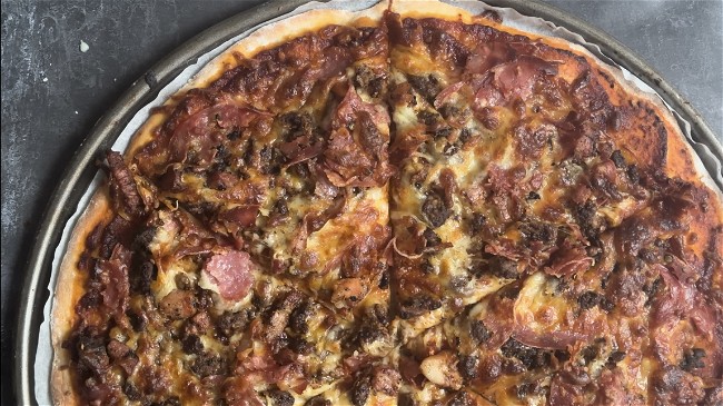 Image of Easy Homemade Pizza Recipe with Greek Yoghurt Dough and Rich Meat Toppings