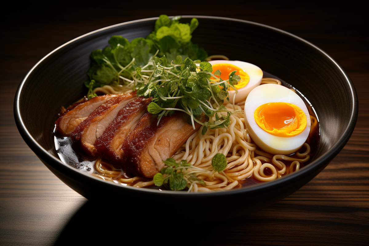 Shio Ramen mit Pilzen, Soja-Ei und Nori-Blatt