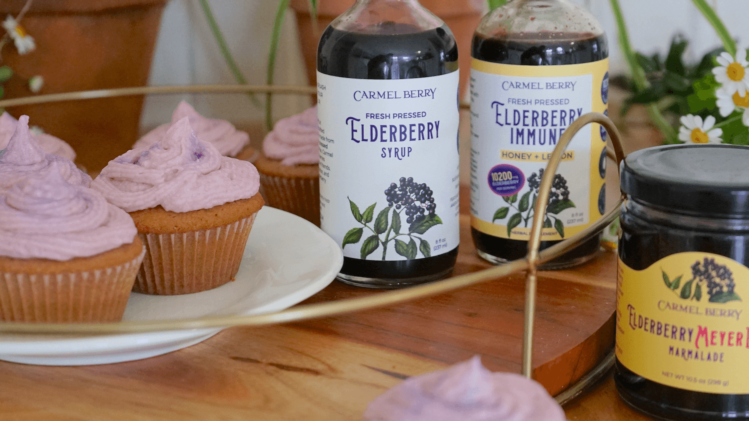 Image of Elderberry Jam-Filled Cupcakes with Elderberry Buttercream Frosting