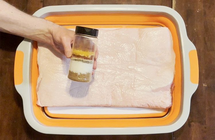 Image of Mix all dry brine ingredients together in a spice container