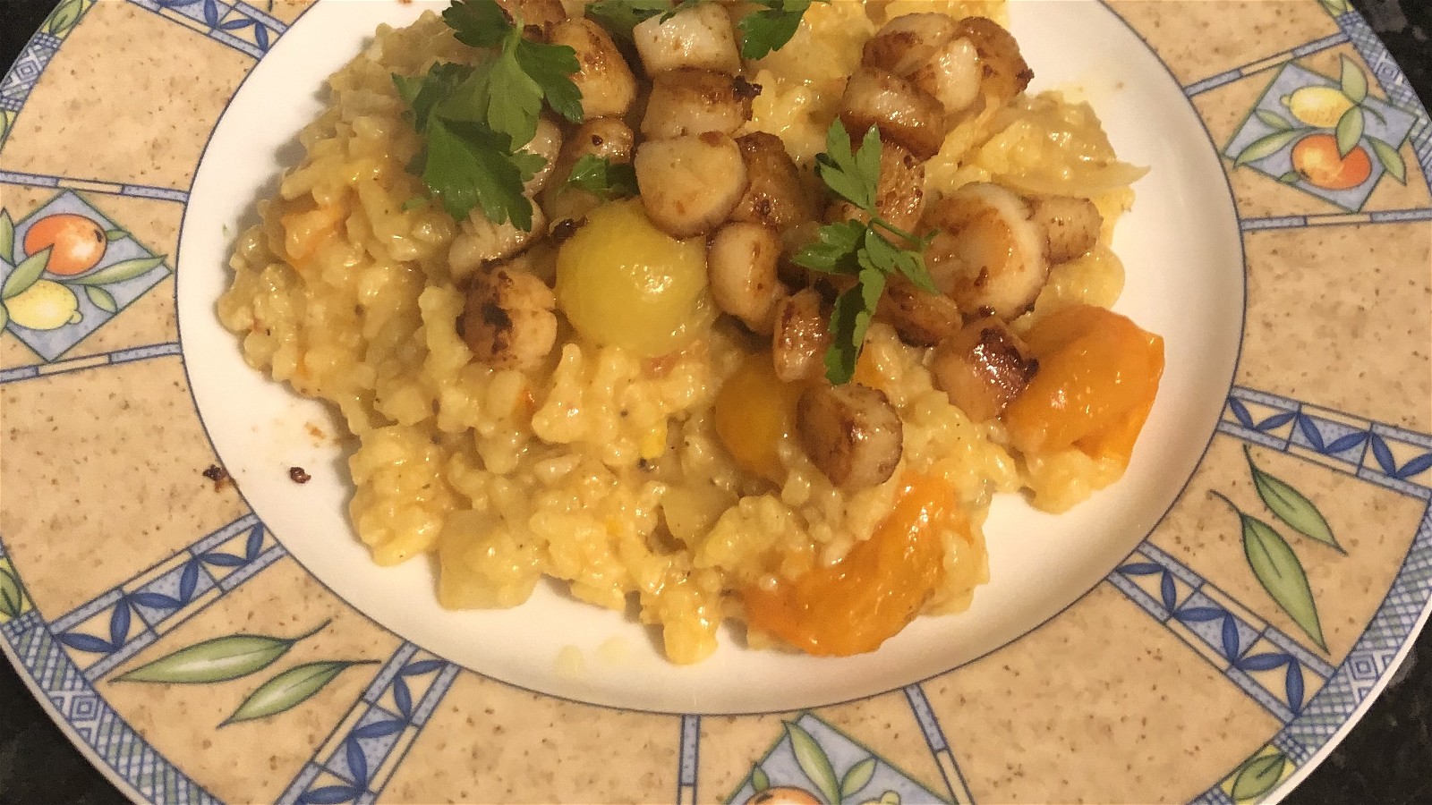 Image of Scallops & Saffron Risotto with Blistered Tomatoes