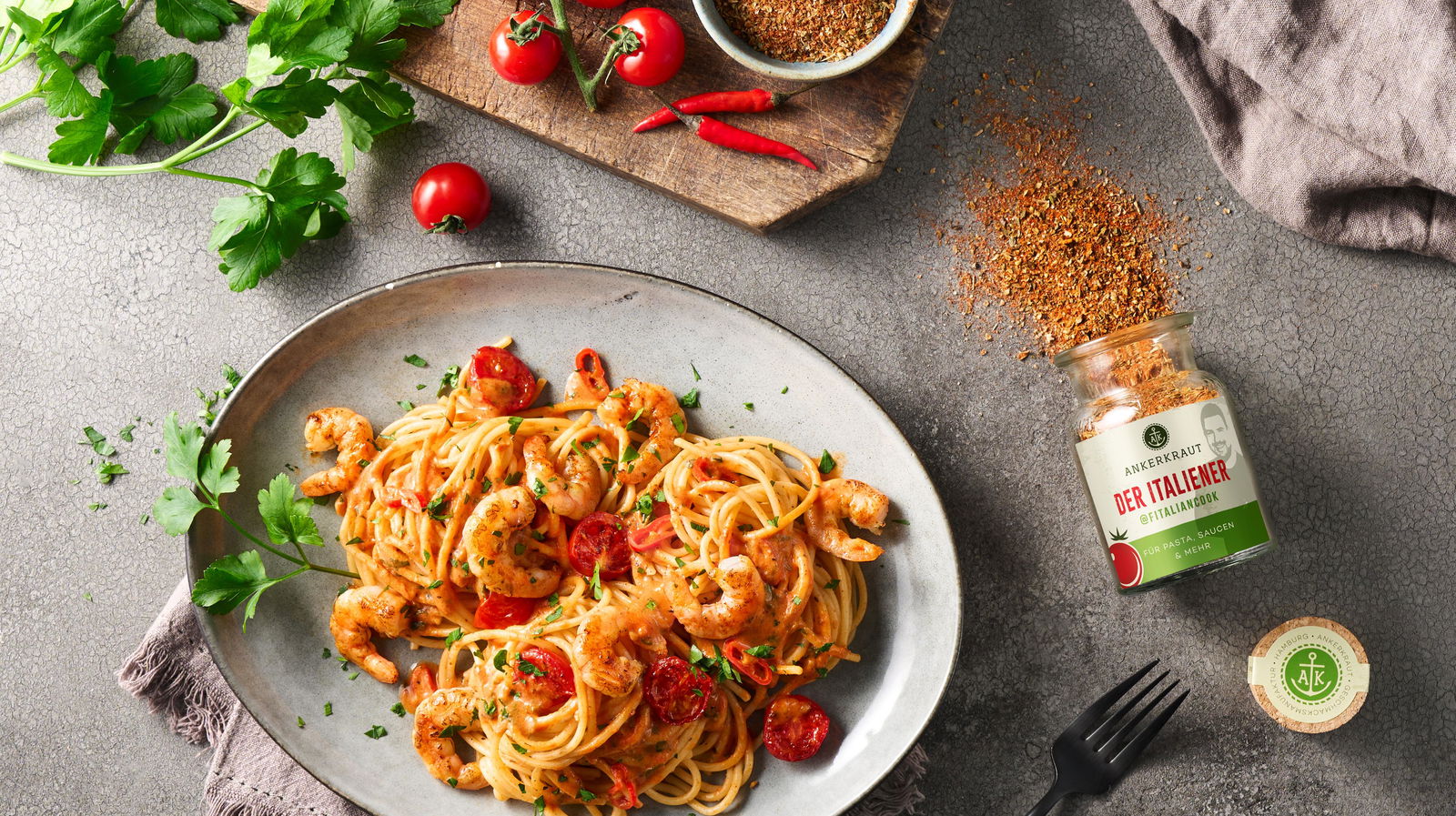 Italienischer Genuss: Garnelen-Spaghetti mit Tomaten-Sahne-Soße ...