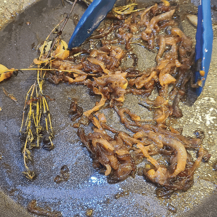 Image of Cook, stirring occasionally until golden brown and caramelized, this can take a while so be patient, allow for 30-40 minutes for really nice, golden soft onions. Season with salt and pepper.
