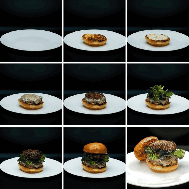 Image of Spread a generous amount of garlic aioli on the bottom half of each bun, then an elk patty with melted Havarti, a spoonful of the caramelized onions and a lettuce leaf. Then start again with another elk patty. Top with...