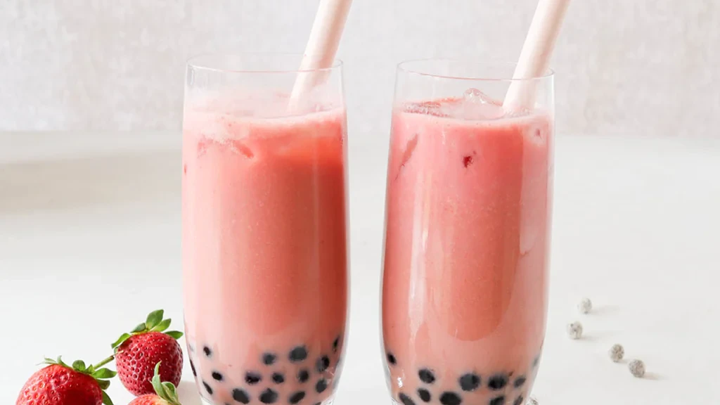 Image of Make fresh strawberry bubble tea (boba) at home