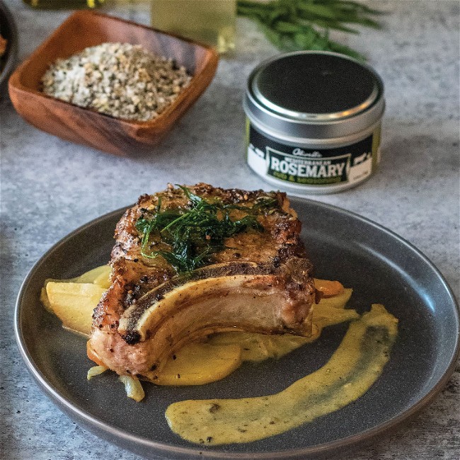 Image of Brined Pork Chops With Fennel, Apple, And Creamy Mustard Pan Sauce