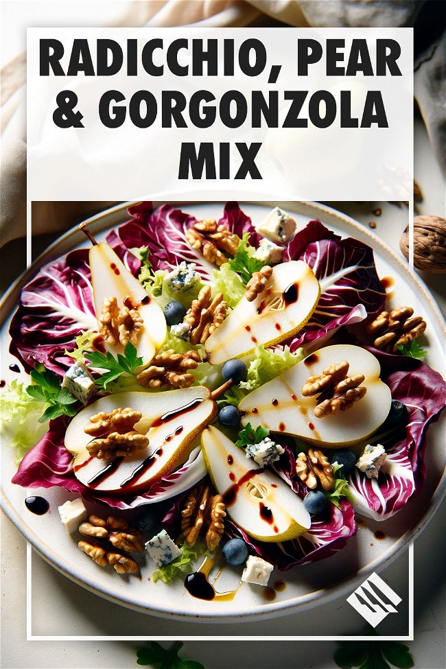Image of Crisp Radicchio Leaves Tossed with Sweet Pears and Creamy Gorgonzola