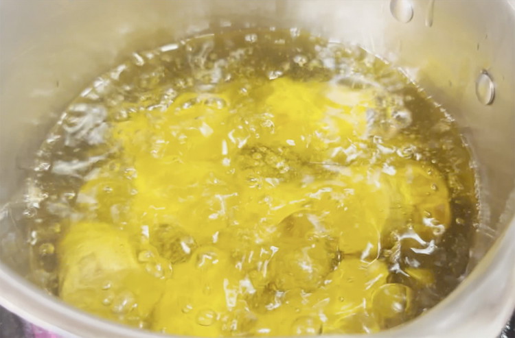 Image of Place pieces in oil and fry until slightly golden around 4 minutes