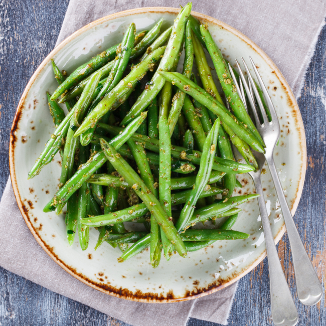 Image of Browned Butter Green Beans & Hazelnuts with Everything but the Bagel Seasoning