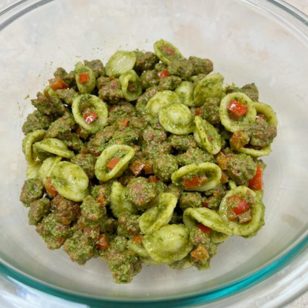 Meatless "Sausage" Pesto Pasta (Fennel & Sage)