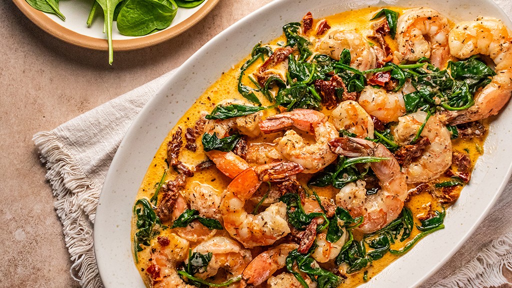Image of Creamy Sun-Dried Tomato and Spinach Shrimp