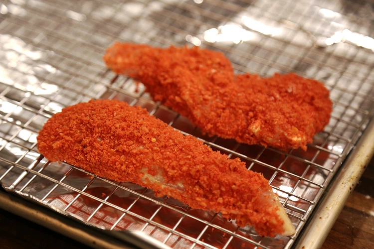 Image of Coat the tender and move to a grate on a baking pan. Aluminum foil will help with a quick cleanup. Repeat for all tenders, and then let them rest for 20 minutes to allow the mix to bond with the...