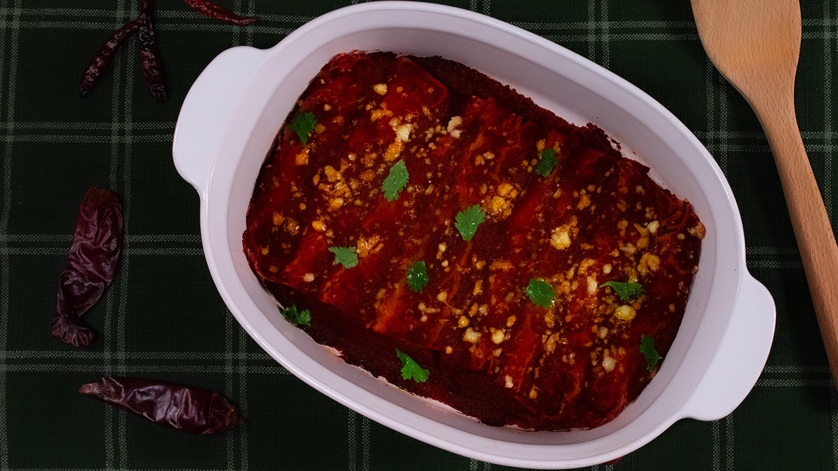 Homemade beef enchiladas and red chili sauce!