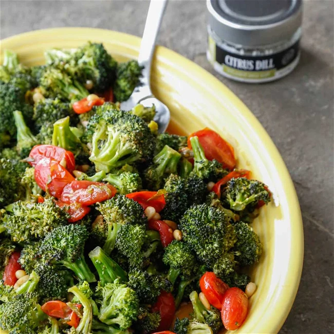 Image of Roasted Broccoli With A Warm Tomato Herb Vinaigrette