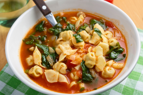 Image of Spicy Mediterranean Spinach and Tortellini Soup Recipe