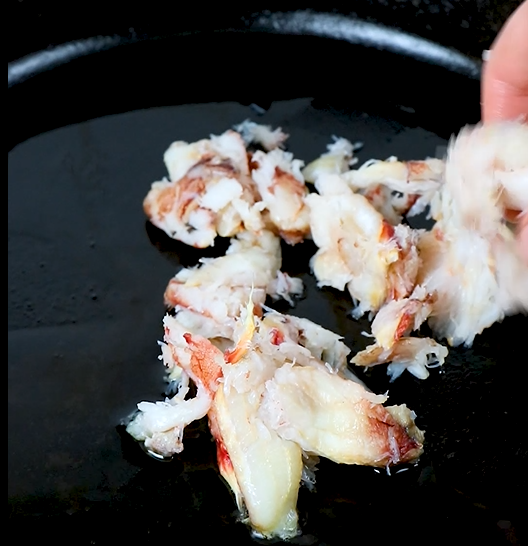 Image of Add the thawed Sizzlefish Dungeness Crabmeat to the hot skillet.
