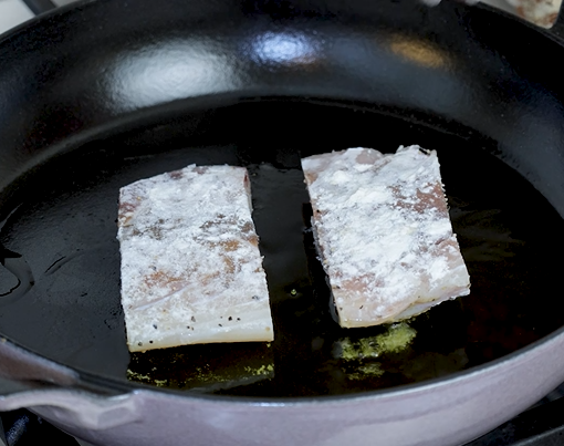 Image of Place unfloured side of the Rockfish to the hot skillet....