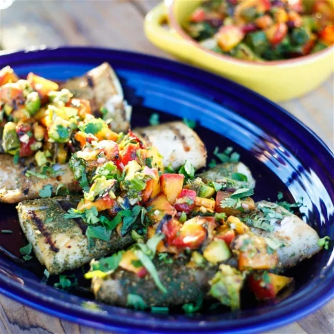 Image of Mediterranean Grilled Mahi Mahi With Peach Salsa