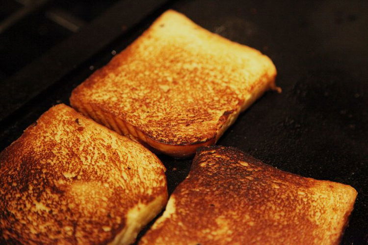 Image of Toast brioche in butter on the skillet remove to the...