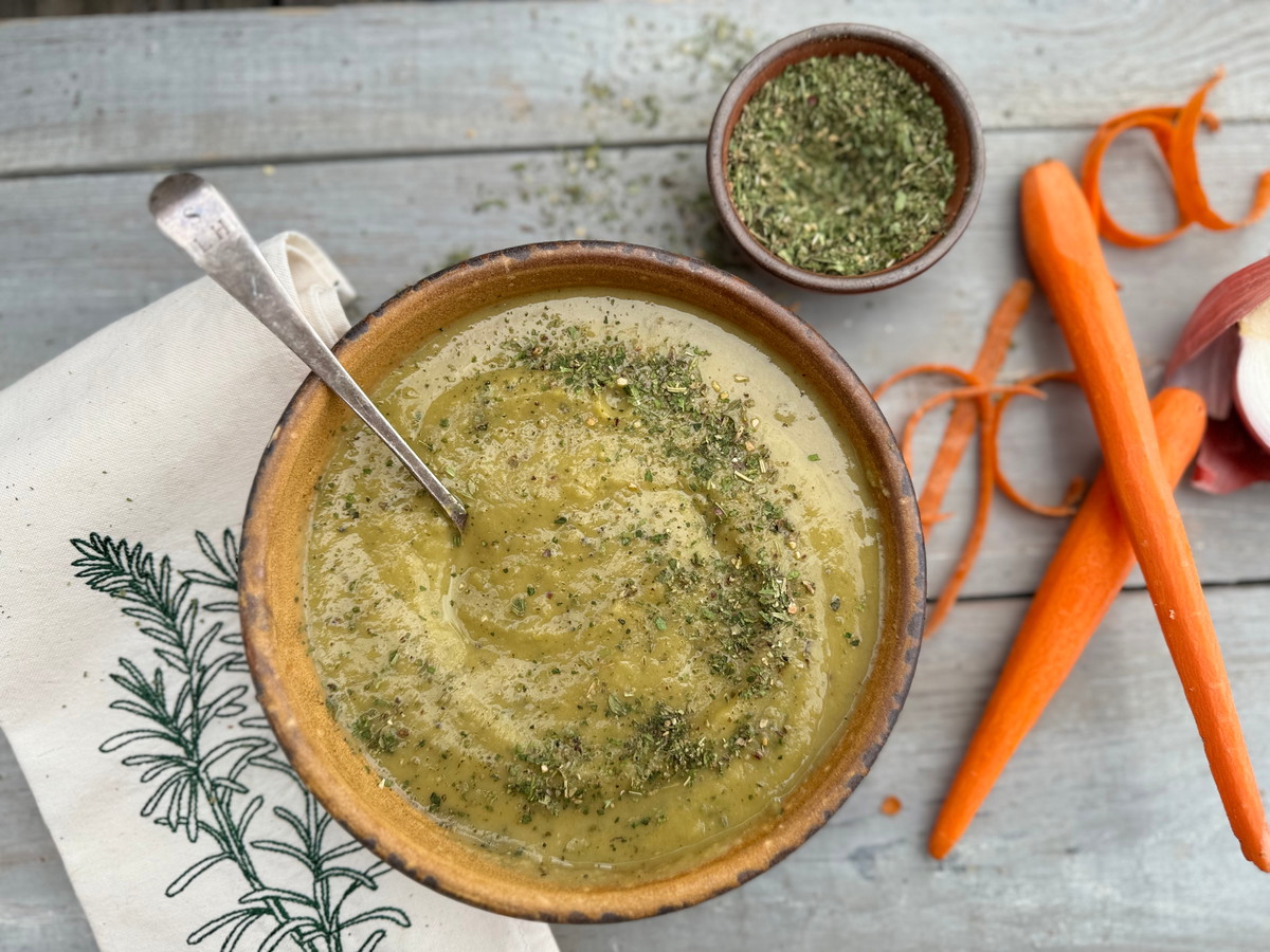 Split Pea and Veggie Soup with Wild Green Goddess Seasoning