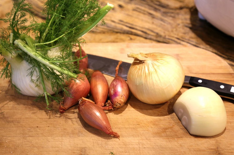 Image of Heat the oil in a very large pot over medium heat. Add the fennel, onion, shallots, and salt and saute until the onion is translucent, about 10 minutes. Add the garlic and some powerful pepper flakes, and saute 2 minutes....