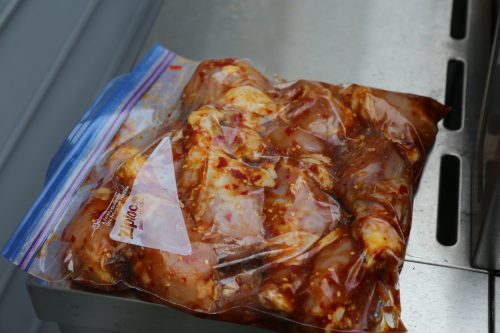 Image of Add marinade to chicken legs in a ziptop plastic bag and marinate for as long as you like. I was in a hurry so it was about 30 minutes but I wish I had let it go for at least a...