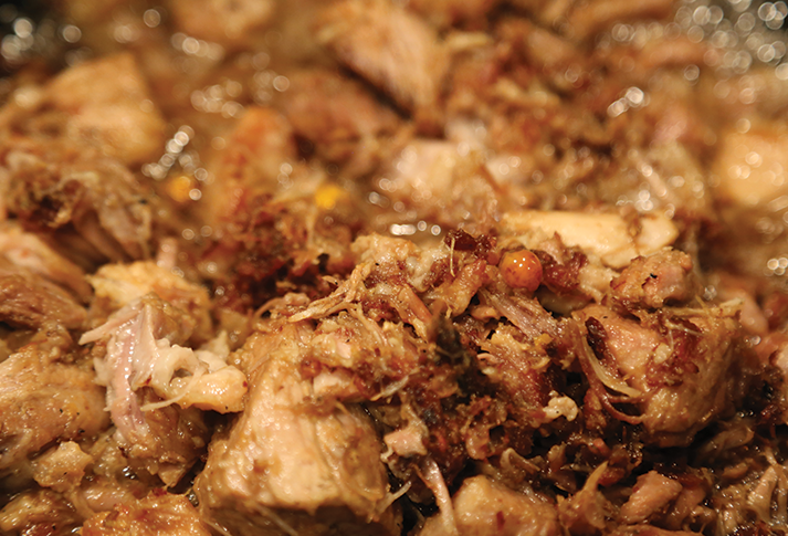 Image of Add the pork chunks, fat still on, to a good size Dutch oven with some room left at the top cover with water to at least an inch and preferably two over the top of the pork. And crank up...