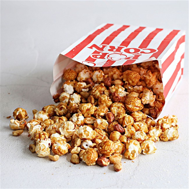 Image of Caramel Coated Popcorn and Peanuts
