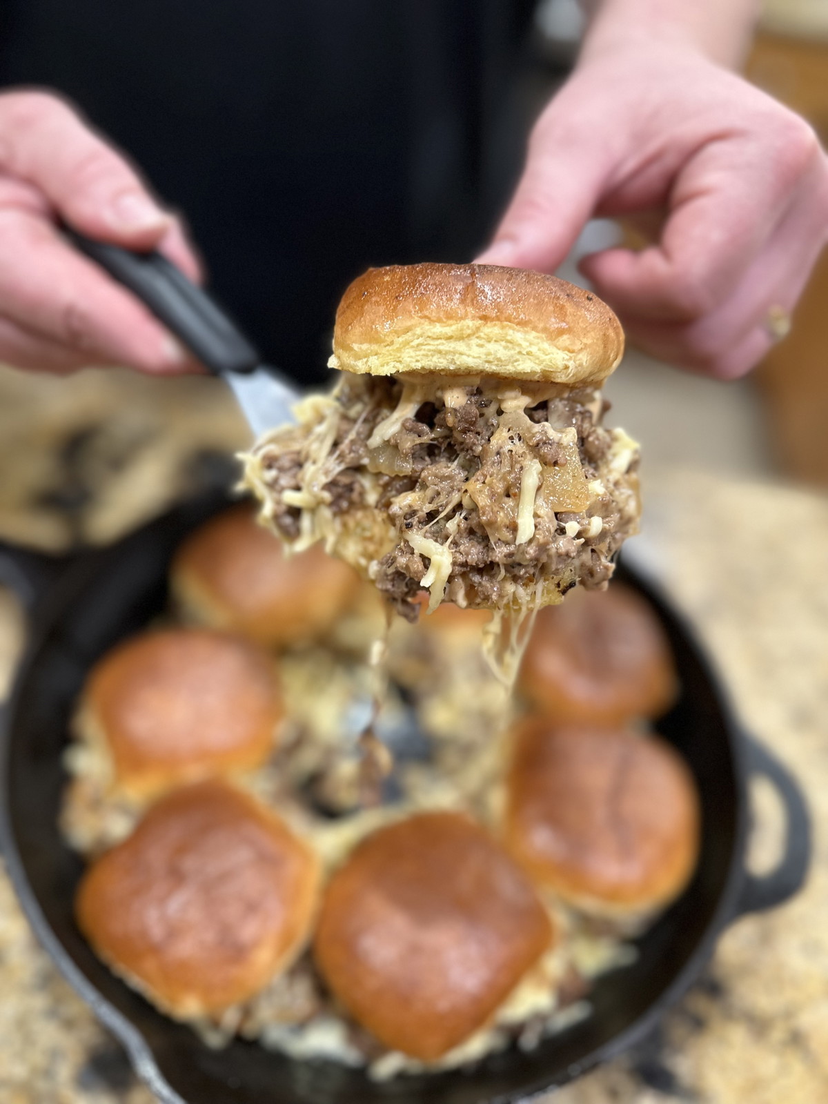Cheesy Chopped Beef Sliders!