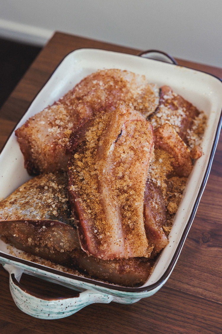 Image of Coat the fish in a 2:1 dry brine of Sea Salt/Coconut Sugar