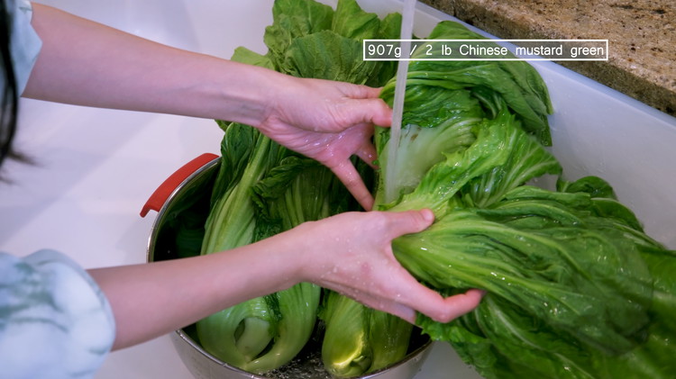 Image of Wash the mustard green thoroughly. Make sure you rinse in between the leaves to remove all the dirt.