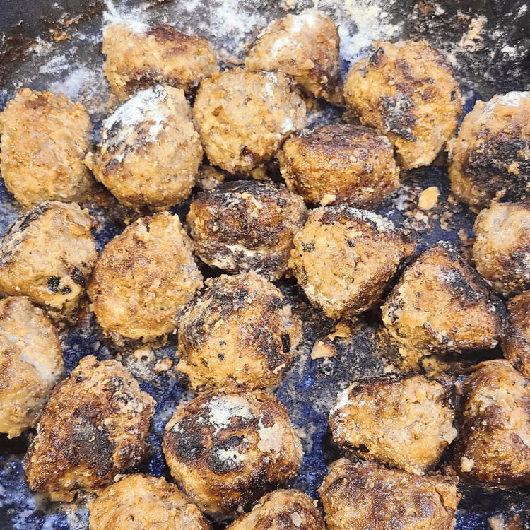 Image of Sprinkle flour over the meatballs and toss gently until the flour is cooked - about 1 minute.