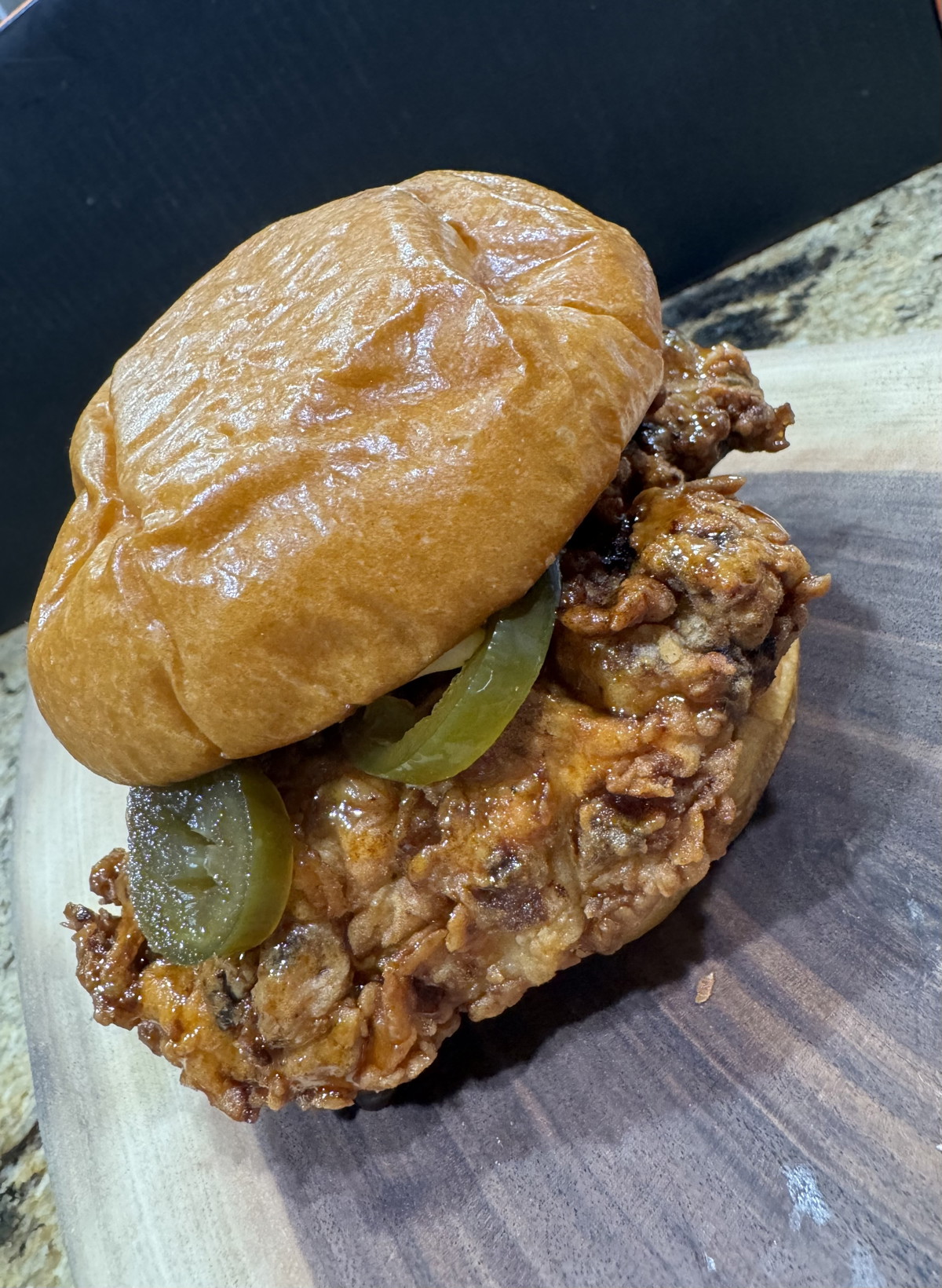 Fried Chicken Sandwich with a Hot Honey Drizzle!