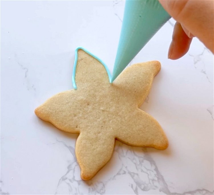 Image of Outline the entire starfish shape with sky blue outline consistency icing. 
