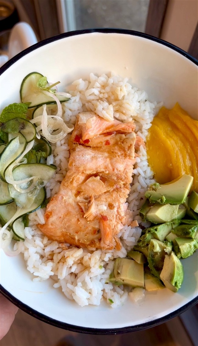 Image of Honey Soy Foil Salmon Bowls with Coconut Ginger Rice