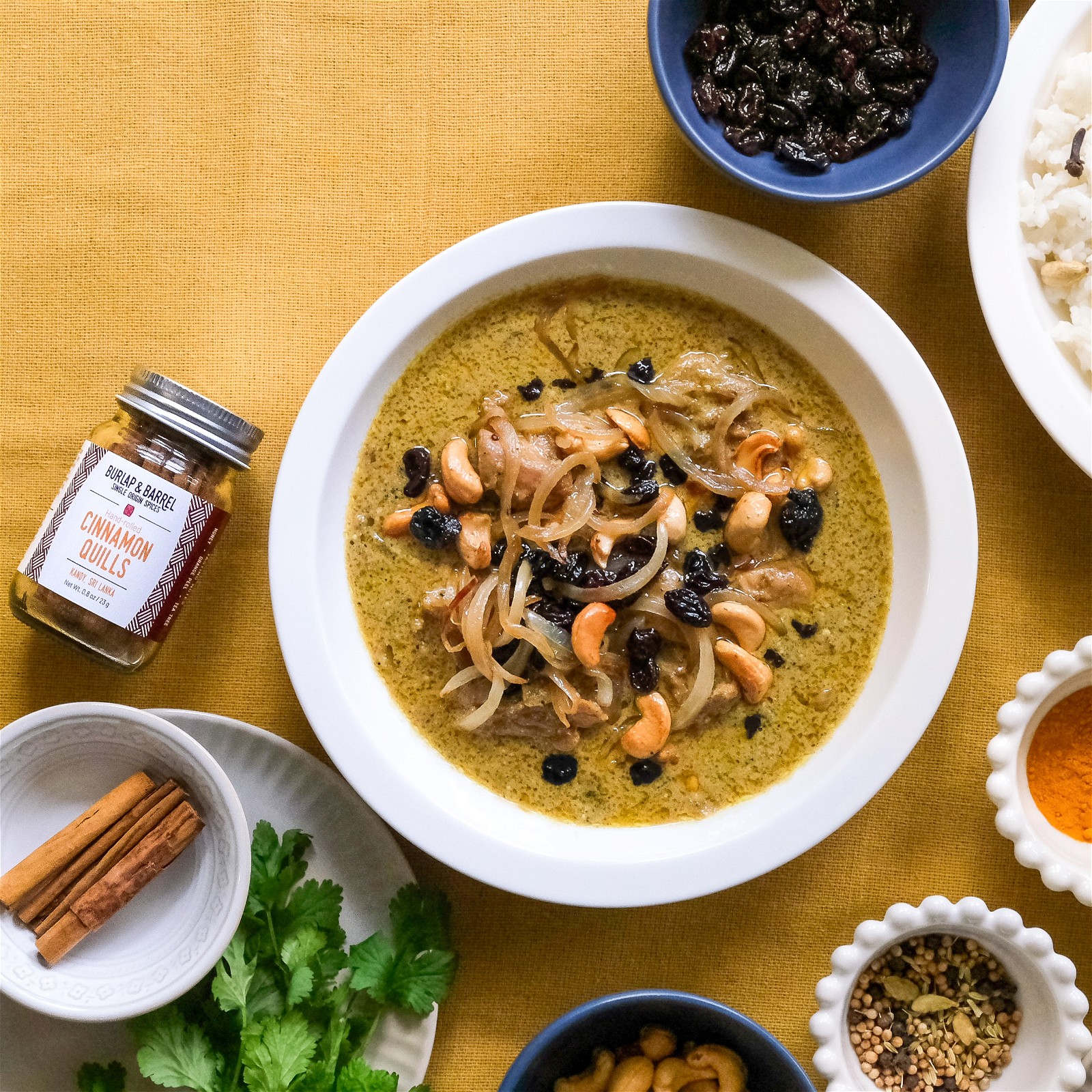 Image of Traditional Sri Lankan Chicken Curry with Ghee and Cinnamon Rice