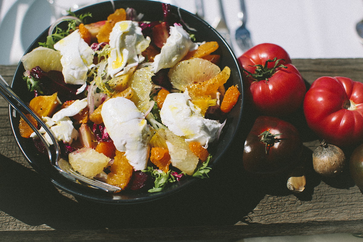 baby beet & citrus salad with shaw river buffalo mozzarella
